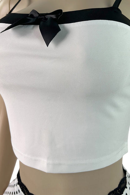 Contrast Bow Halter Crop Top