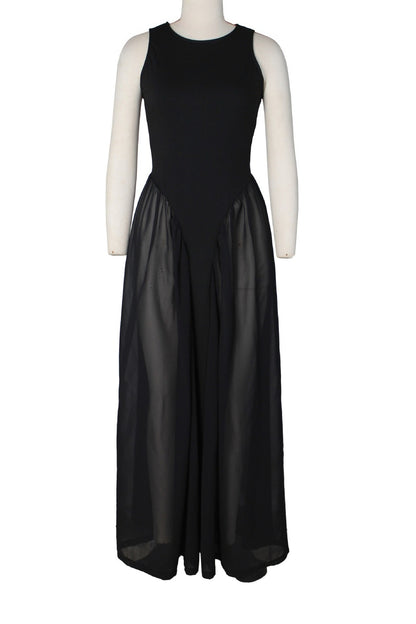 Spliced Chiffon Pleated Maxi Dress