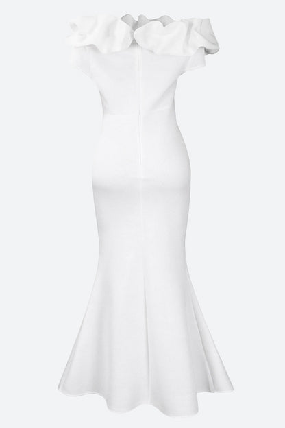 Solid Ruffle Collar Mermaid Dress