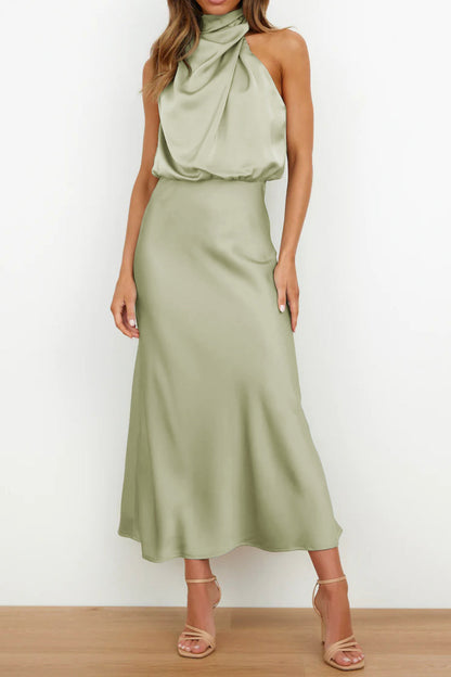 Satin Mock-Neck Slip Dress