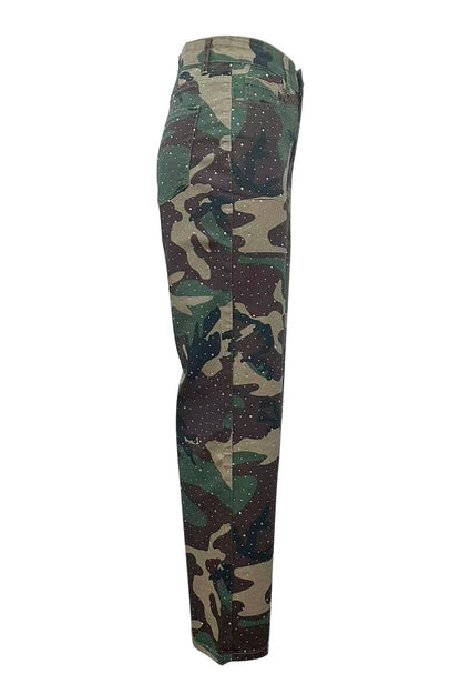 Rhinestone Camo Straight Leg Jeans
