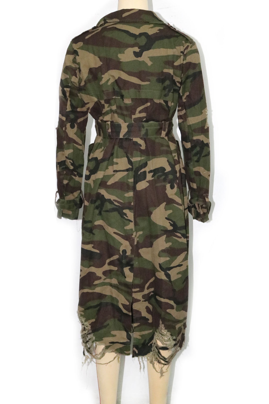 Longline Distressed Camouflage Jacket