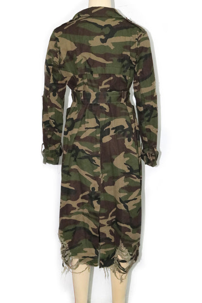 Longline Distressed Camouflage Jacket