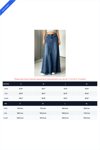 Raw-Hem Godet Denim Maxi Skirt