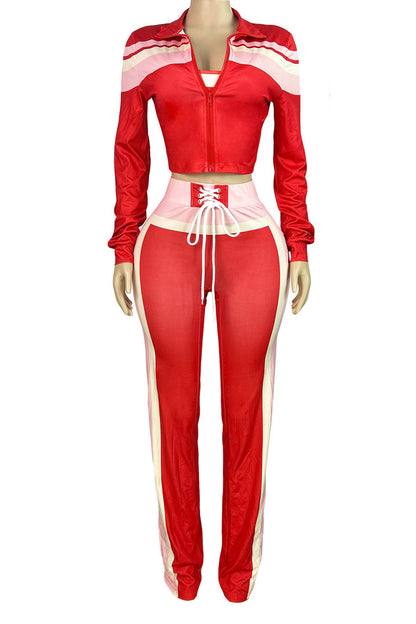 Printed Front-Tie Top and Long Pants Set