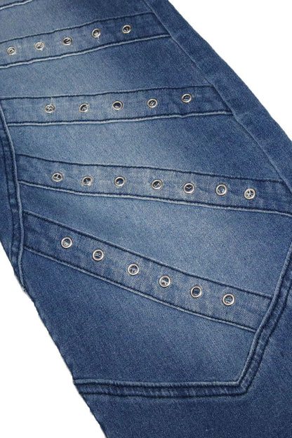 High Waist Metallic Studded Denim Jeans