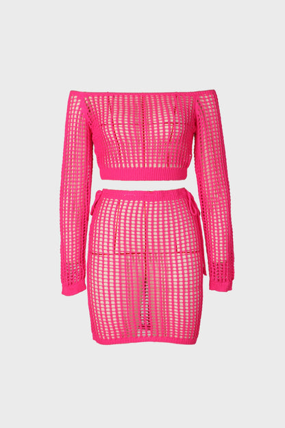 High Stretch Crochet Hollow Slim Skirt Set