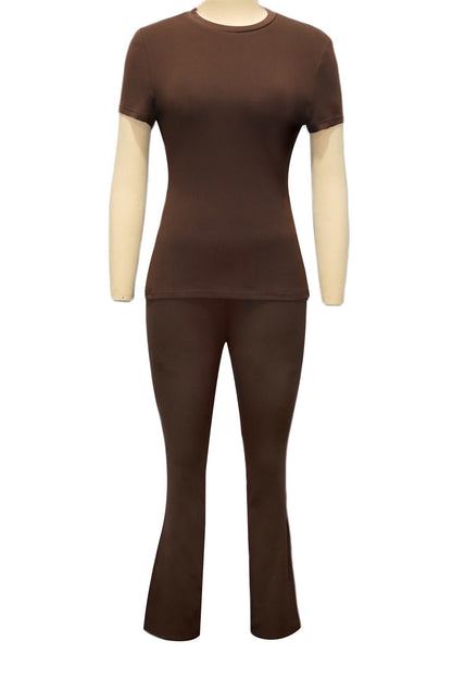 Fitted Short Sleeve Flare Pant Set