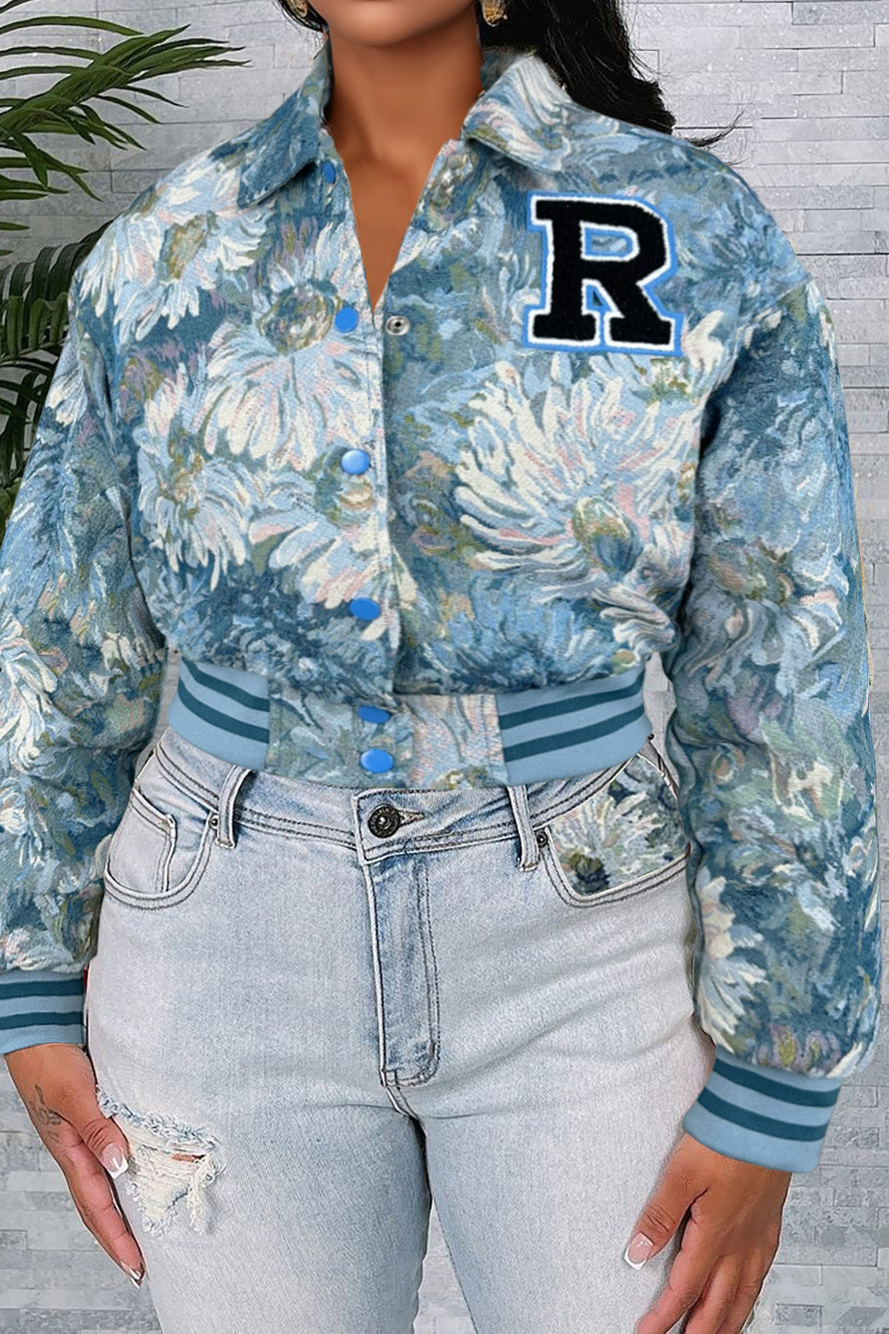 Cropped Tapestry Varsity Jacket