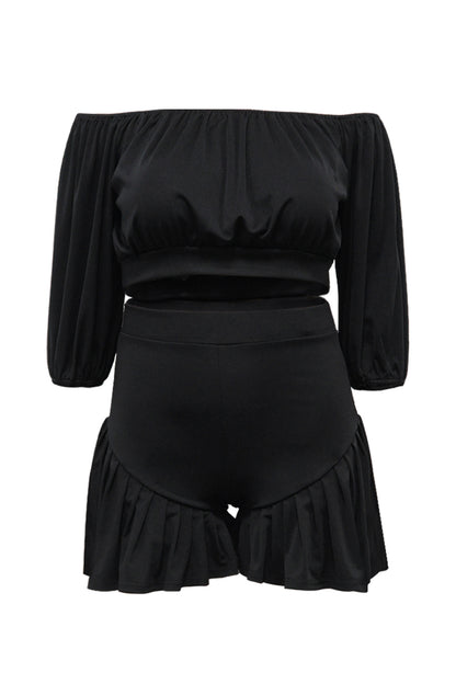2-Piece Off-Shoulder Ruffle Shorts Set