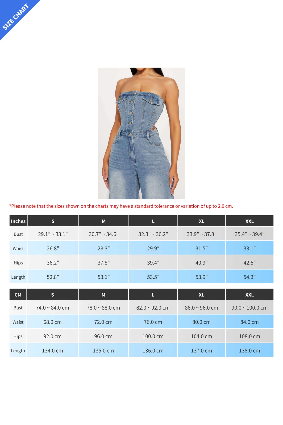 Strapless Slim Top Wide-Leg Denim Jumpsuit