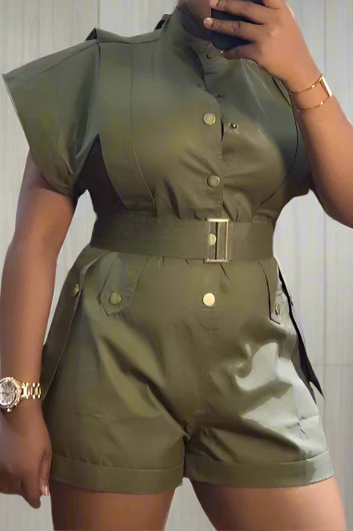 Button-Front Belted Romper