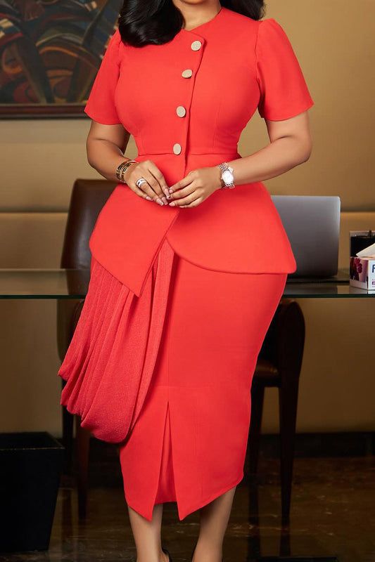 Asymmetrical Button Peplum Skirt Set