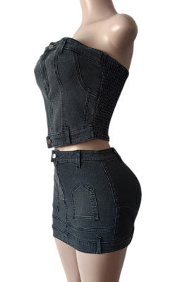 Denim Corset Top & Mini Skirt Set