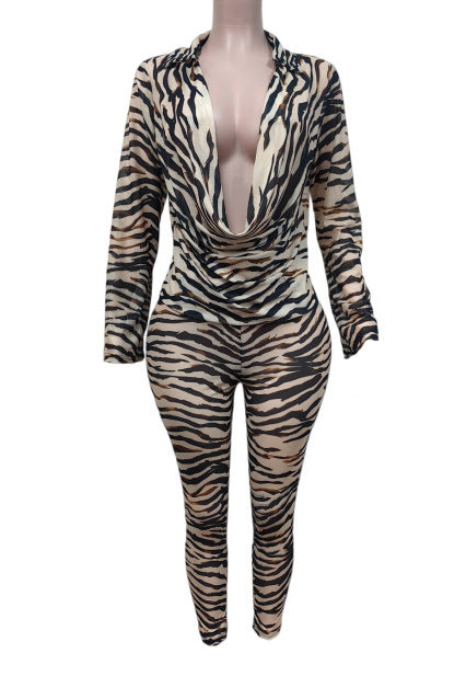 Animal Print Plunge Top & Pants Set