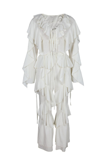 Ruffle Tie-Front Top & Pants Set