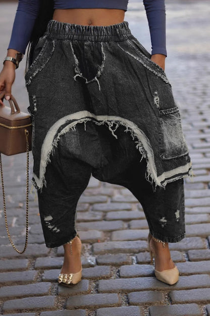 Vintage Ripped Harem Fit Denim Pants