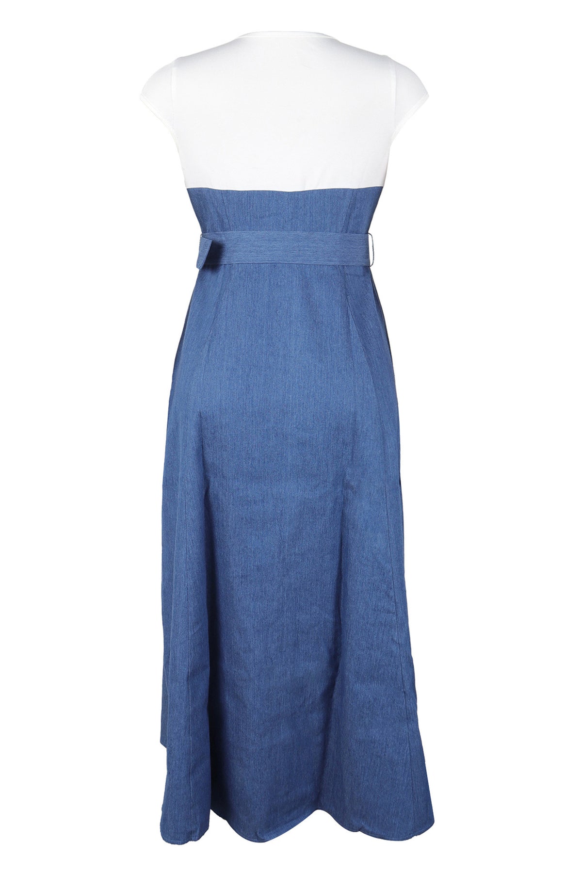 Elegant Denim Patchwork Pocket A-Line Dress