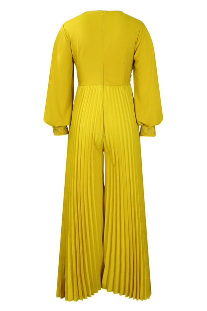 Plus Size Beaded Mesh Wide-Leg Jumpsuit