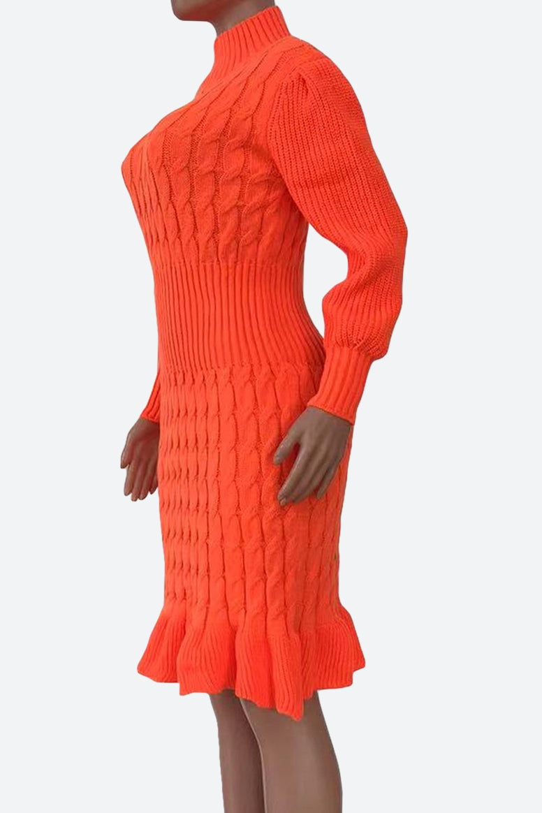 Ruffled Knitted Turtleneck Dresses