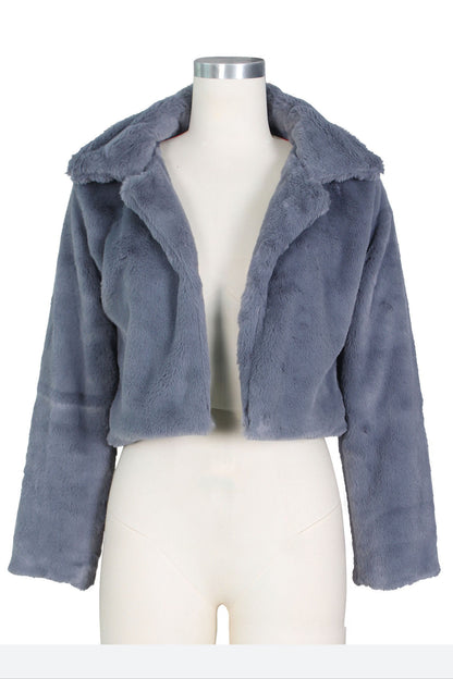 Faux Leather Lapel Short Jacket