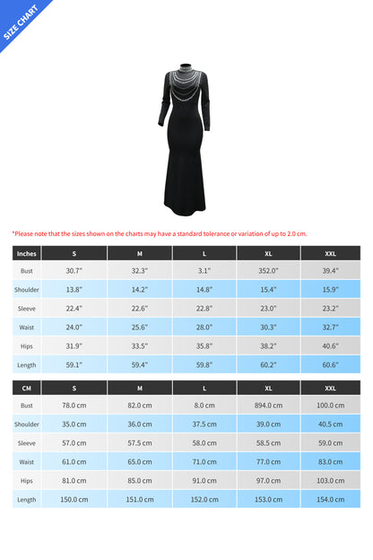 Long Sleeve Diamond Fishtail Bandage Maxi Dress