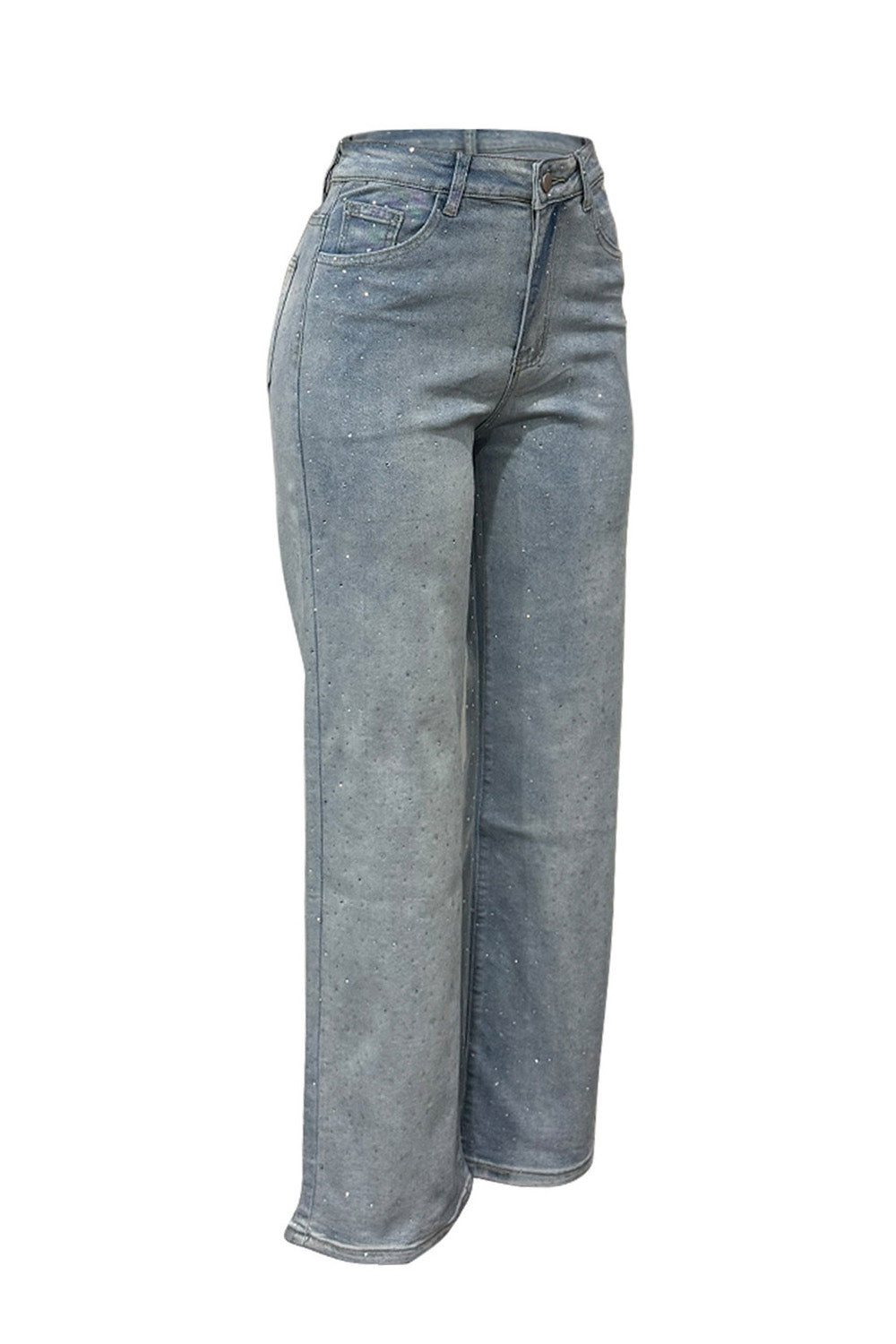 Wide-Leg High-Waist Rhinestone Jeans