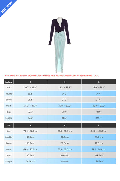 Deep V Neck Long Sleeve Slit Maxi Dress