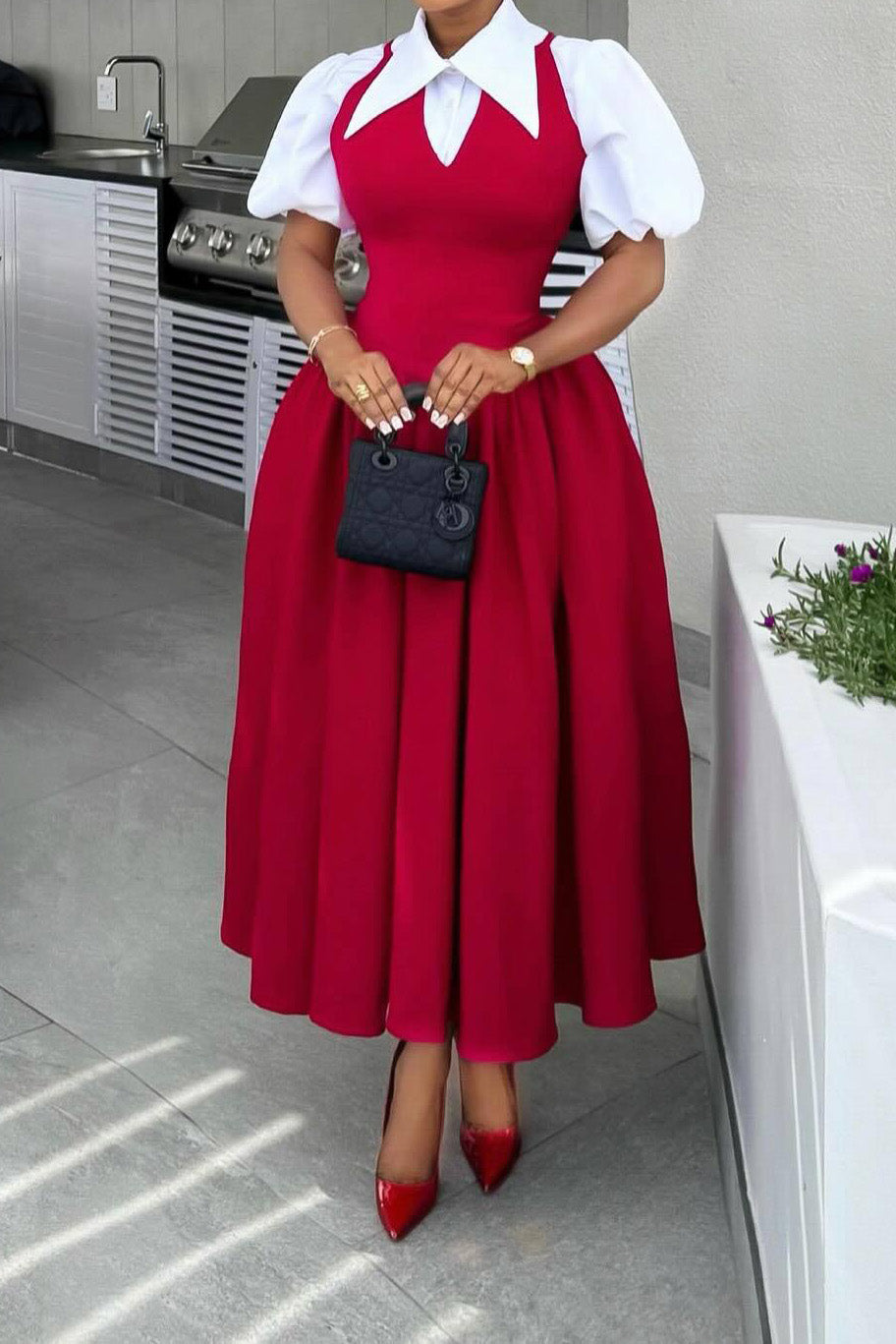 Faux Two-Piece Midi Dress
