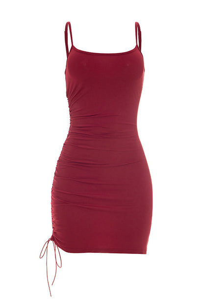 Ruched Drawstring Bodycon Mini Dress