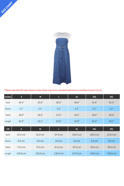 Elegant Denim Patchwork Pocket A-Line Dress