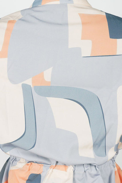 Printed Stand Collar Drawstring Waist 2-Piece Set