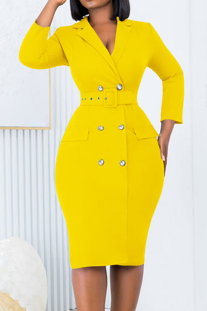 Long Sleeve Double Breasted Midi Dress