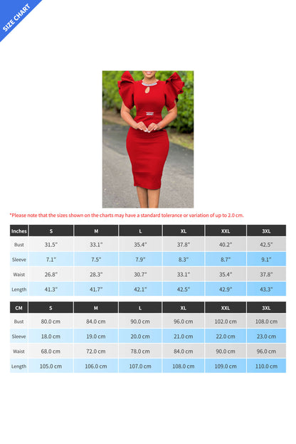 Round Neck Hollow Out Flounce Sleeve Bodycon Dress