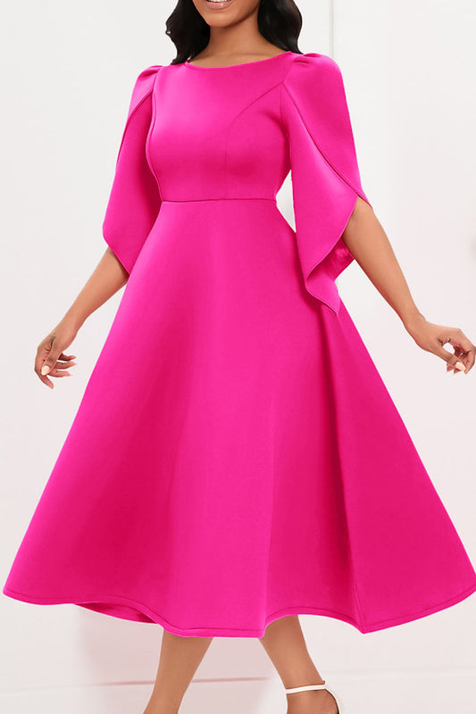 Elegant 3/4 Petal Sleeve Long Midi Dress