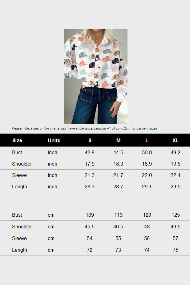 Cow Boy Hats Puff Sleeve Button Up Shirt