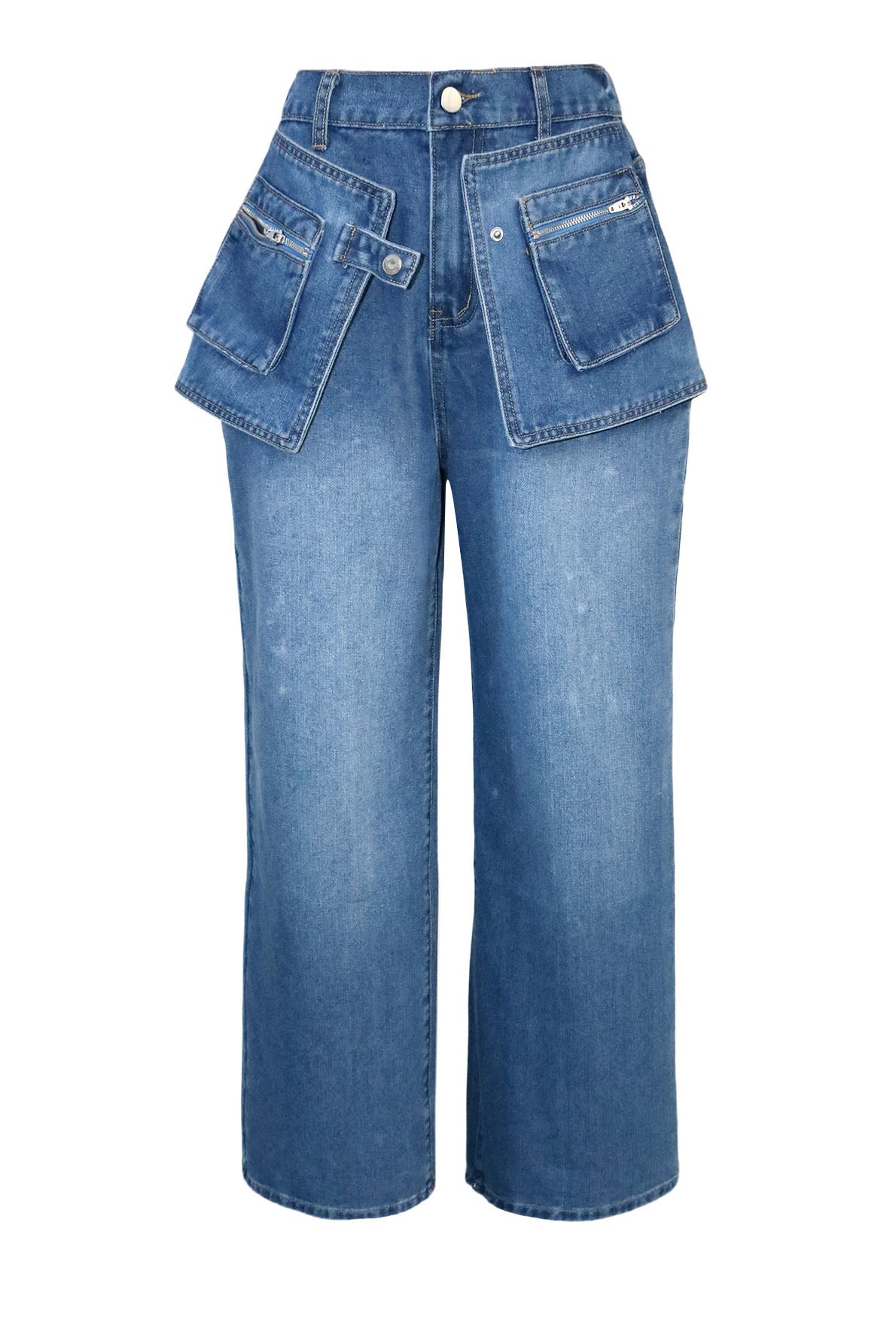 Deconstructed Wide Leg Denim Pants
