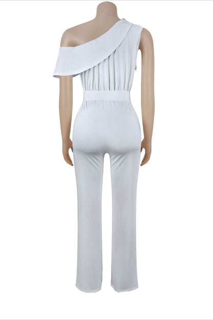 One-Shoulder Draped Wide Leg Jumpsuit