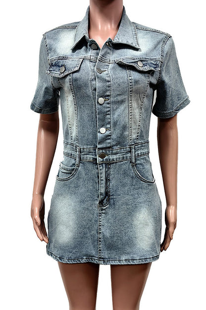 Short Sleeve Denim Mini Dress