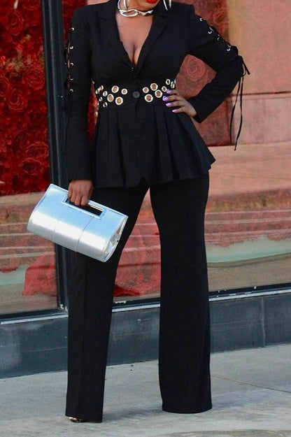 Slim Fit Eyelet Lace-Up Blazer Set