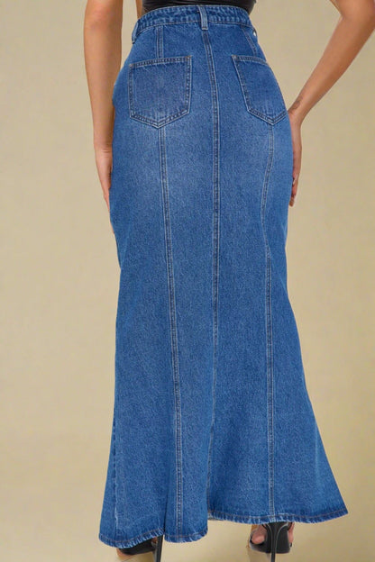 Women's Blue Denim Midi Skirts