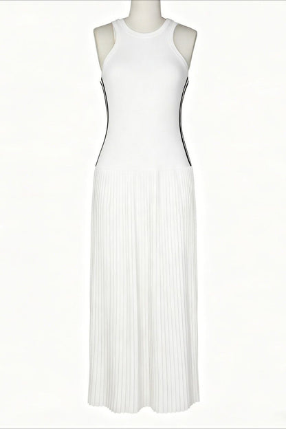Sporty Contrast-Stripe Pleated Maxi Dress