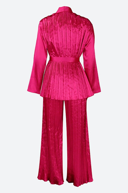 V Neck Long Sleeve Tops Wide Leg Pants Set