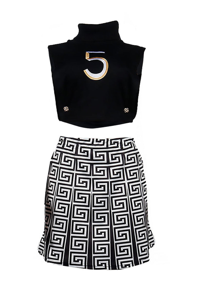 Printed Skirt & Embroidered Top Set