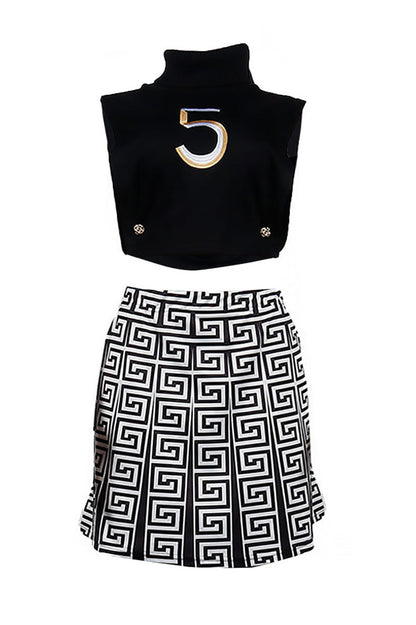 Printed Skirt & Embroidered Top Set