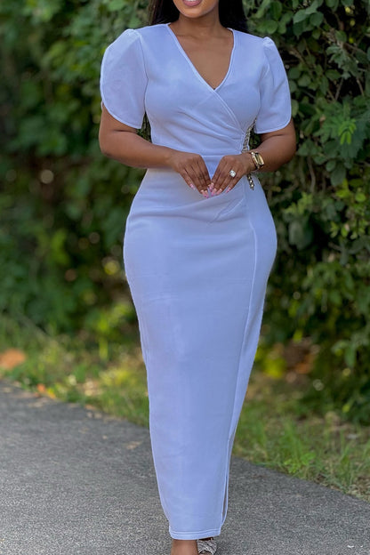 Elegant V-Neck Crystal Dress