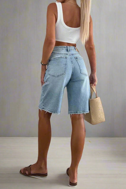 Washed Ripped Loose Denim Shorts