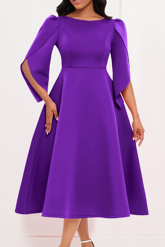 Elegant 3/4 Petal Sleeve Long Midi Dress