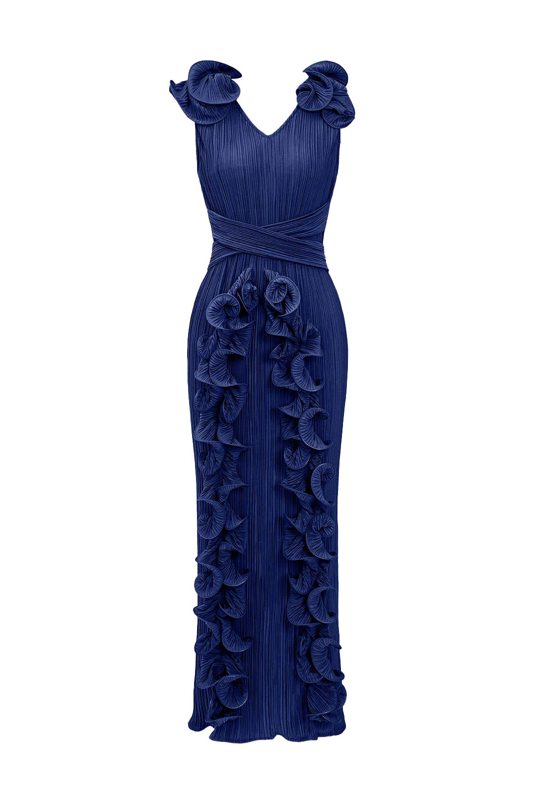 Ruffle 3D Floral V Neck Midi Dress