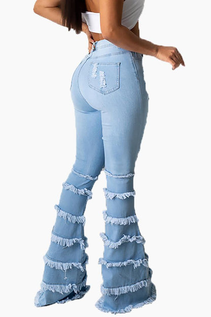 High Waist Cut Out Fringe Jeans